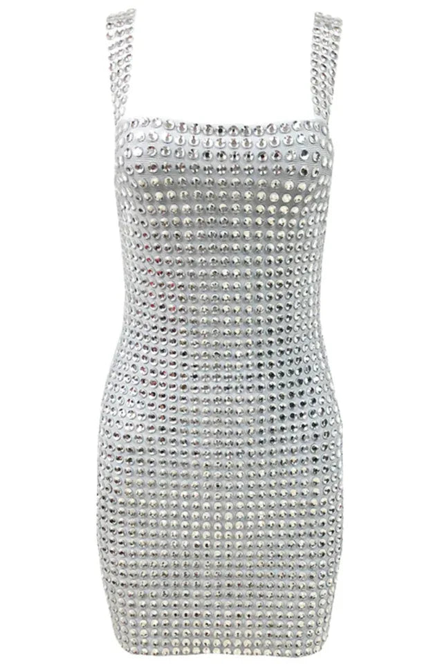 Embellished mini dress with spaghetti straps - View 6 | WEUXS