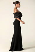 Presley Crepe Ruffle Shoulder Gown Dress | Dress In Beauty