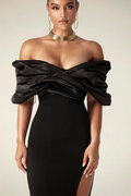 Presley Crepe Ruffle Shoulder Gown Dress | Dress In Beauty