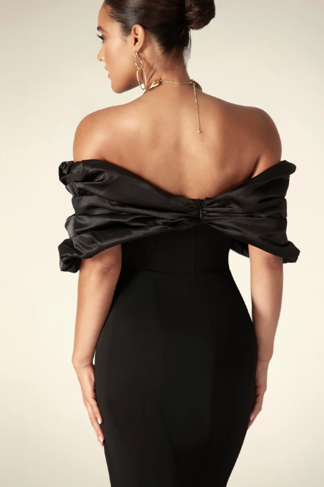 Presley Crepe Ruffle Shoulder Gown Dress | Dress In Beauty