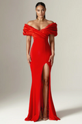 Presley Crepe Ruffle Shoulder Gown Dress | Dress In Beauty