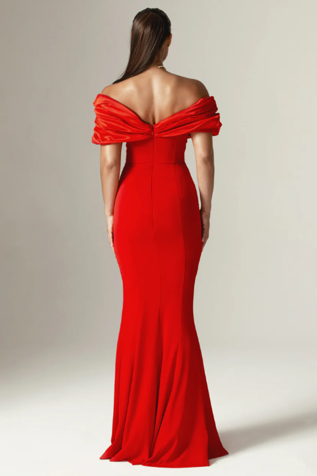 Presley Crepe Ruffle Shoulder Gown Dress | Dress In Beauty