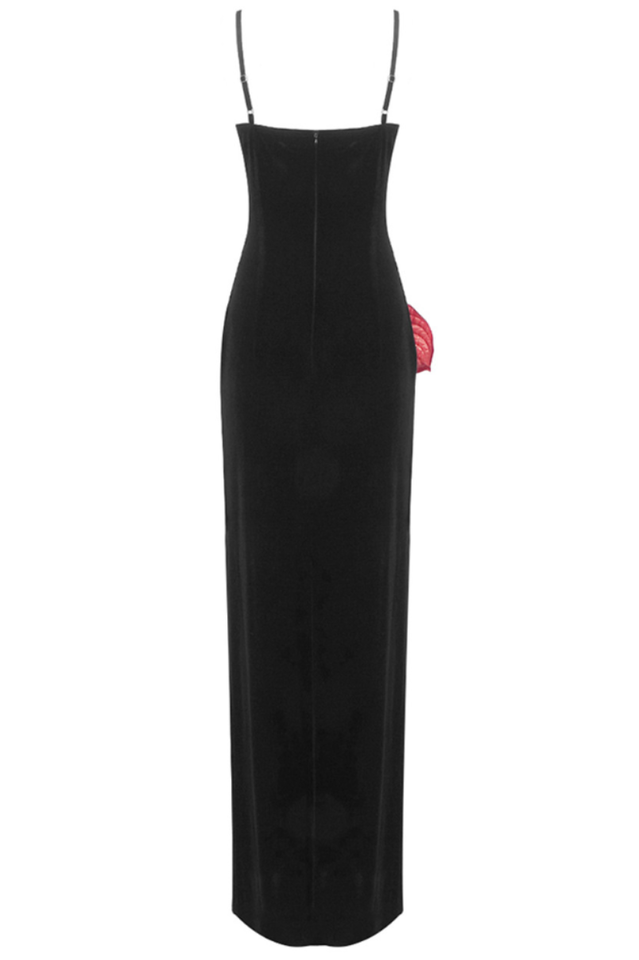 Laceleaf Detail Mesh Maxi Velvet Dress | Dress In Beauty