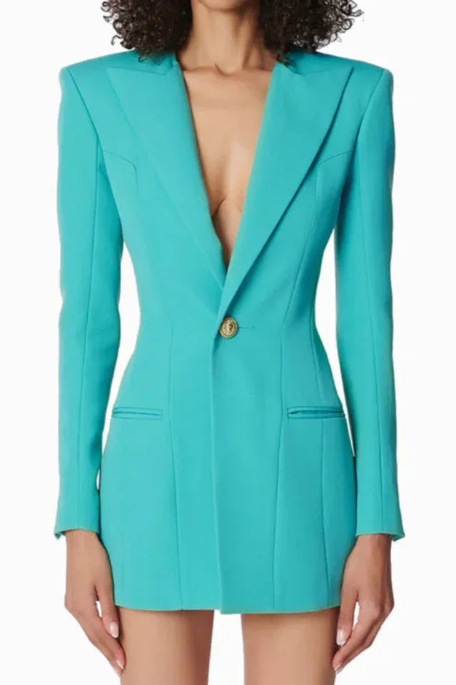 Turquoise blazer dress with peak lapels Main image