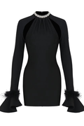 Feather Detail Long Sleeve Crystal Dress | Dress In Beauty