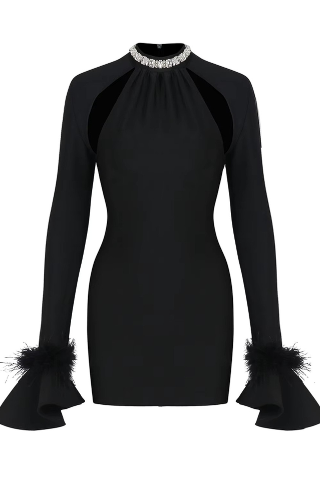 Feather Detail Long Sleeve Crystal Dress | Dress In Beauty