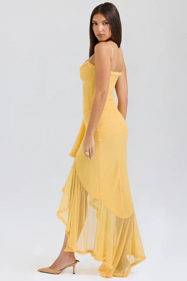 Apricot Ruffled Front Gown - Evening Wear Secondary image