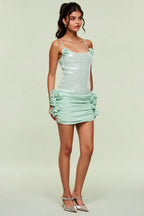 Sequin Floral Draped Corset Dress - WEUXS