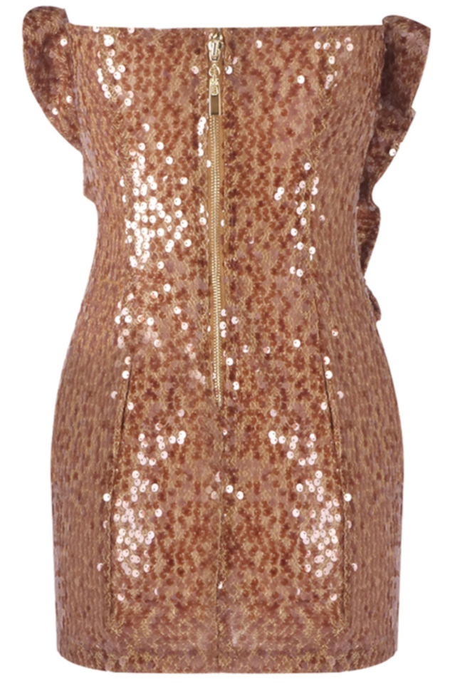 Strapless Sequin Floral Ruffle Dress | Dress In Beauty