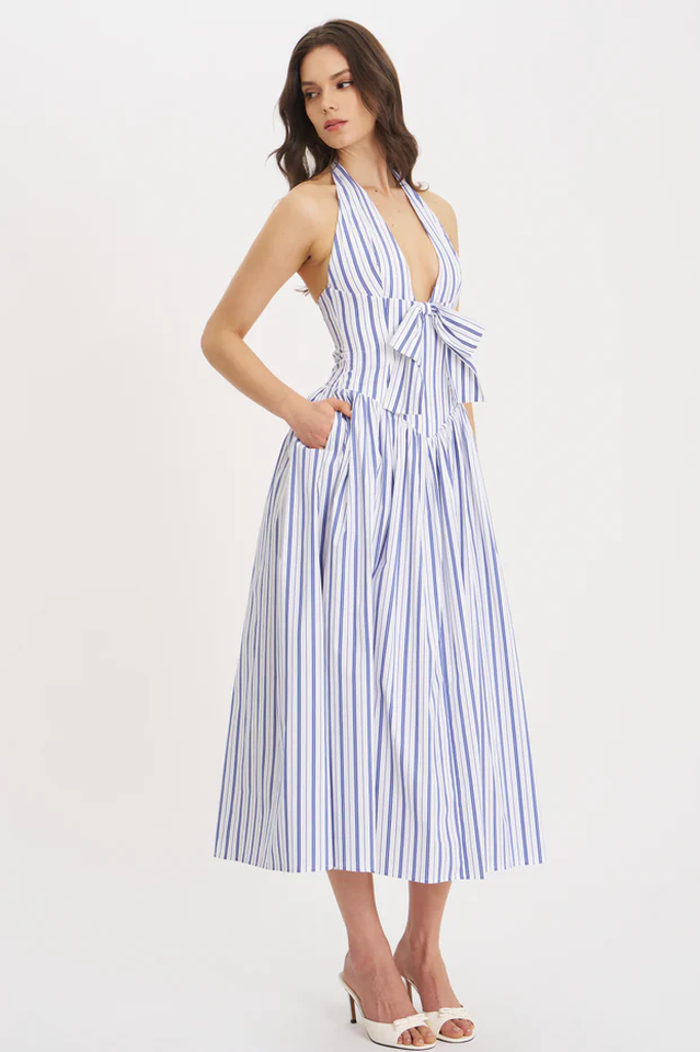 Mackenna Stripe Halter Smock Back Dress | Dress In Beauty