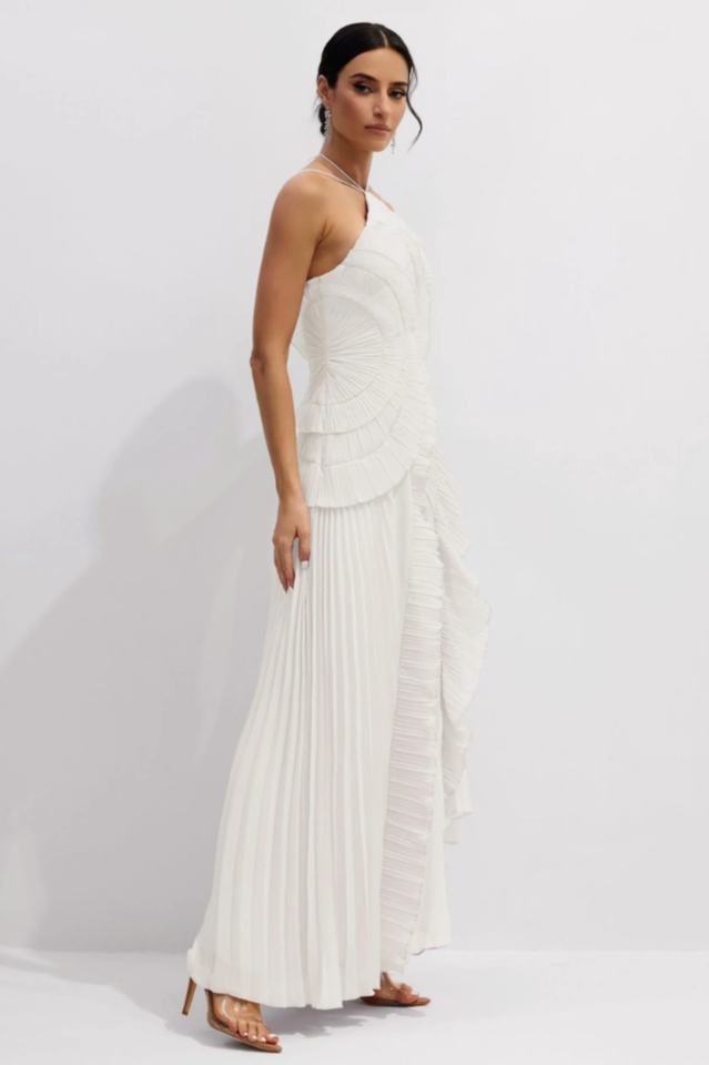 Nina Asymmetry Pleated Halterneck Midi Dress | Dress In Beauty