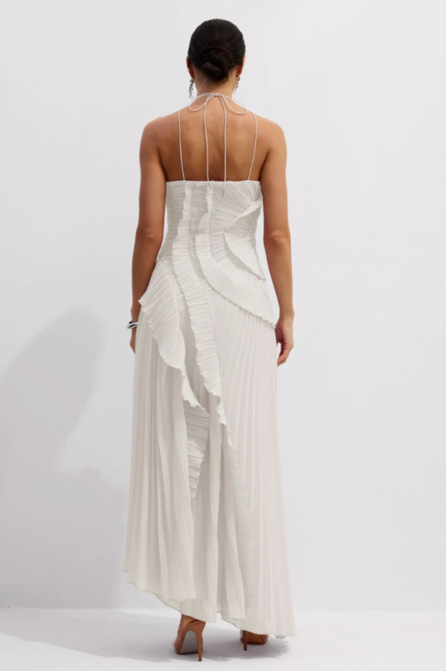 Nina Asymmetry Pleated Halterneck Midi Dress | Dress In Beauty