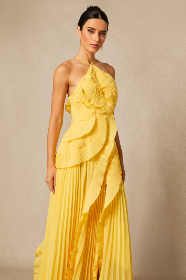 Nina Asymmetry Pleated Halterneck Midi Dress | Dress In Beauty