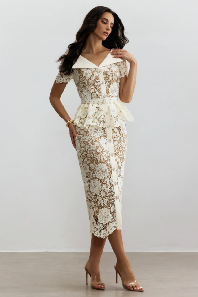 Larina Floral Lace Midi Dress | Dress In Beauty
