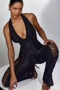 Martha Halter Neck Sheer Lace Jumpsuit | Dress In Beauty