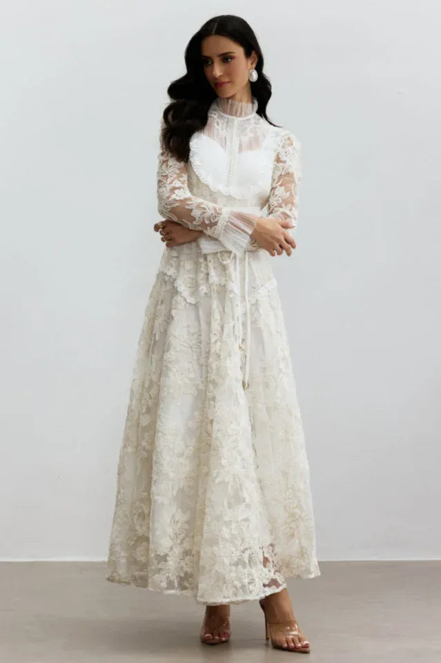 Floral Lace Maxi Dress High Neck Evening Gown Secondary image