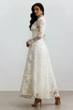 Floral Lace Maxi Dress with High Neck - View 7 | WEUXS