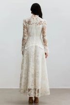 Floral Lace Maxi Dress with High Neck - View 8 | WEUXS