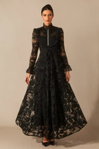 Floral Lace Maxi Dress with High Neck - View 9 | WEUXS