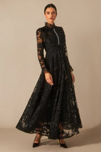 Floral Lace Maxi Dress with High Neck - View 12 | WEUXS