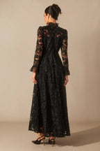 Floral Lace Maxi Dress with High Neck - View 14 | WEUXS