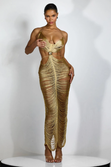 Edna Plunge Neck Fringe Maxi Dress | Dress In Beauty