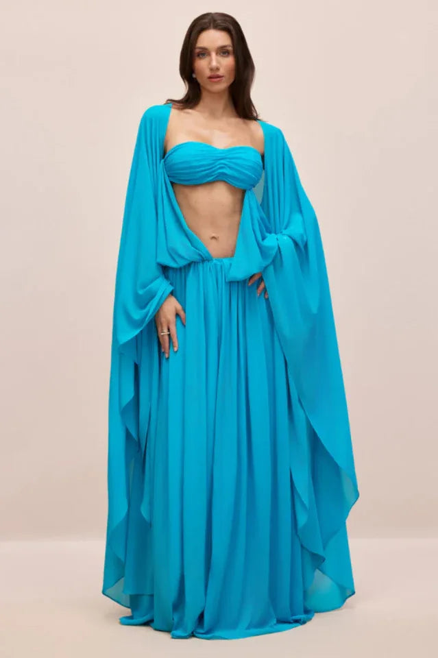 Asymmetric Draped Cape Sleeve Maxi Dress Secondary image