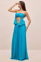 Eugenia Asymmetric Draped Cape Sleeve Maxi Dress - View 7 | WEUXS