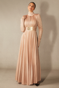 Elsie Metallic Pleated Belted Maxi Dress | Dress In Beauty