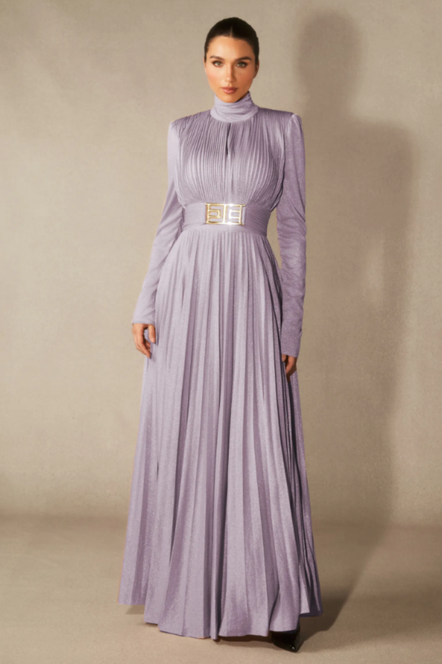 Elsie Metallic Pleated Belted Maxi Dress | Dress In Beauty