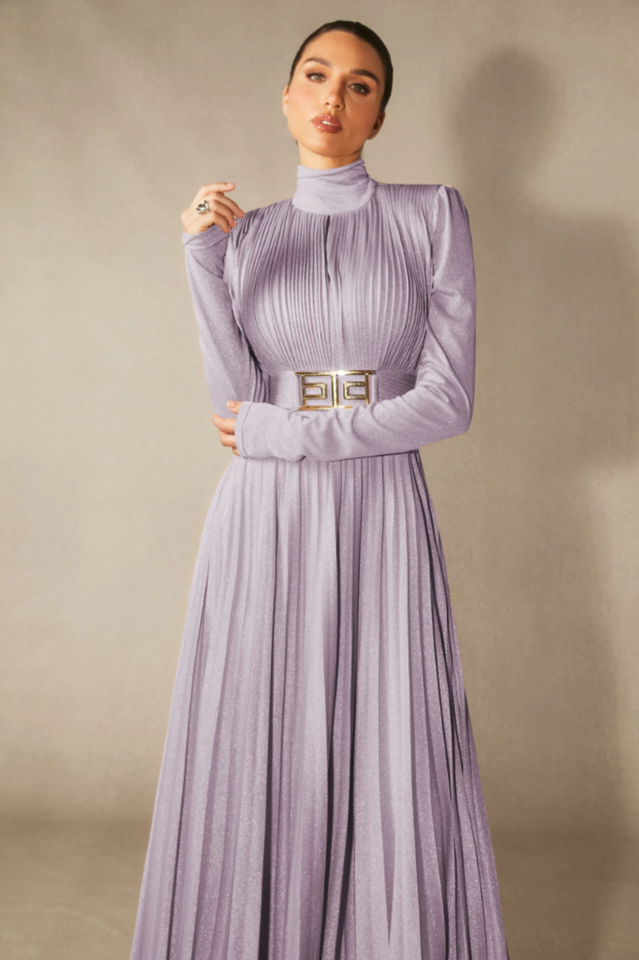 Elsie Metallic Pleated Belted Maxi Dress | Dress In Beauty