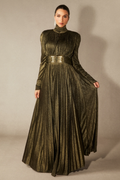 Elsie Metallic Pleated Belted Maxi Dress | Dress In Beauty