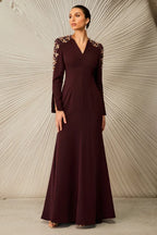 Elegant long sleeve maxi dress with crystal details
