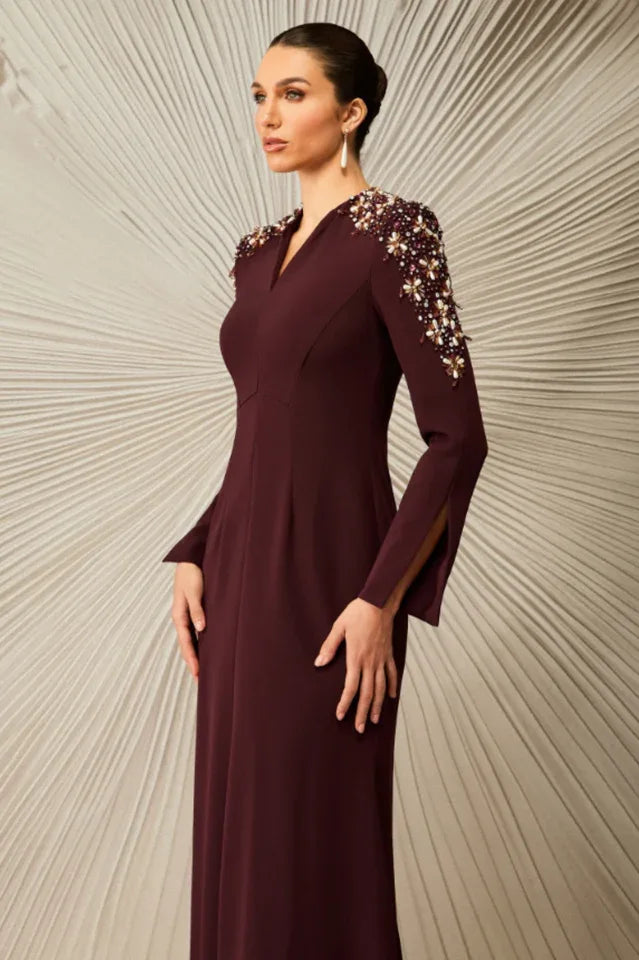 woman wearing an embellished V-neck maxi dress - View 6 | WEUXS