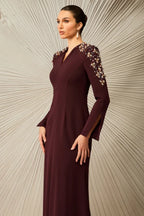 woman wearing an embellished V-neck maxi dress - View 6 | WEUXS