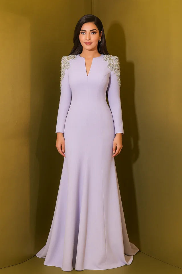 woman wearing an embellished V-neck maxi dress - View 18 | WEUXS