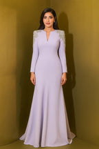 woman wearing an embellished V-neck maxi dress - View 18 | WEUXS