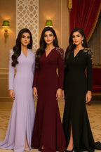 Embellished V-Neck Maxi Dress with long sleeves and crystal bead detailing - View 30 | WEUXS