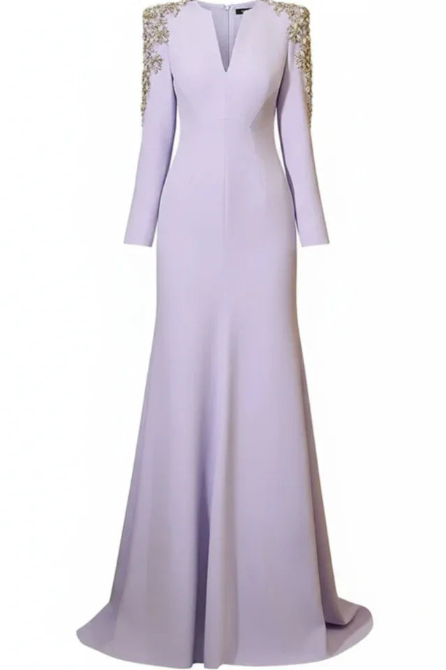 Embellished V-Neck Maxi Dress with long sleeves and crystal bead detailing - View 26 | WEUXS