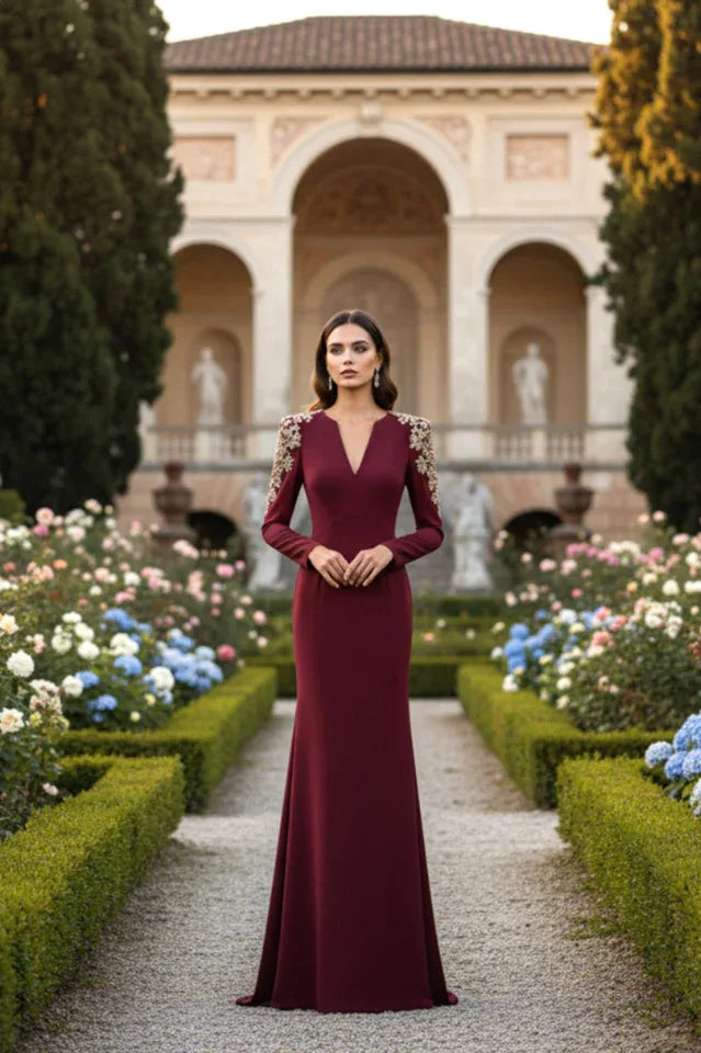 Embellished V-Neck Maxi Dress with long sleeves and crystal bead detailing - View 10 | WEUXS