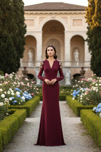 Embellished V-Neck Maxi Dress with long sleeves and crystal bead detailing - View 10 | WEUXS