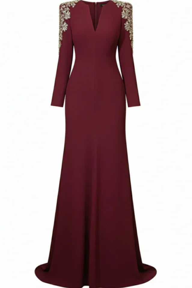 woman wearing an embellished V-neck maxi dress - View 13 | WEUXS