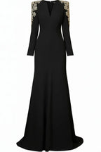 Embellished V-Neck Maxi Dress with long sleeves and crystal bead detailing - View 36 | WEUXS