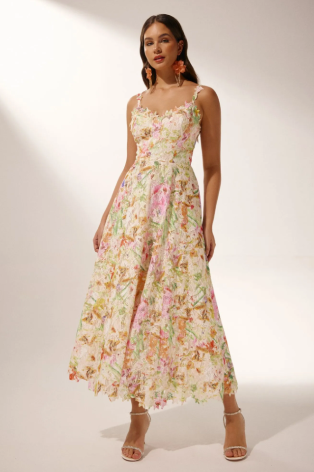 Diana Floral Embroidered Lace Midi Dress | Dress In Beauty