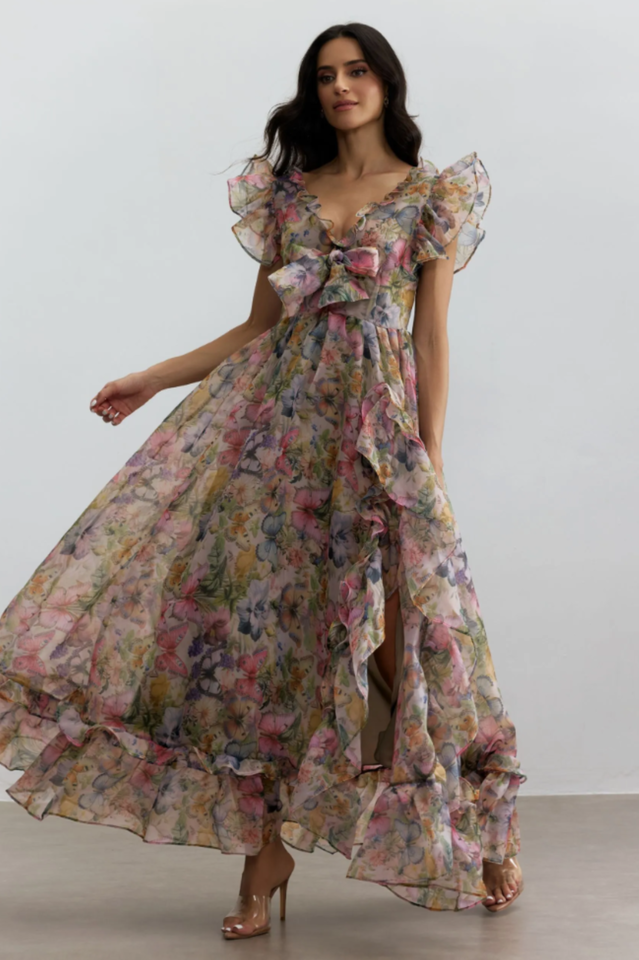 Sarah Ruffle Chiffon Maxi Dress | Dress In Beauty