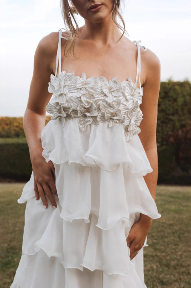 Clara Diamante Flower Tiered Slip Dress | Dress In Beauty