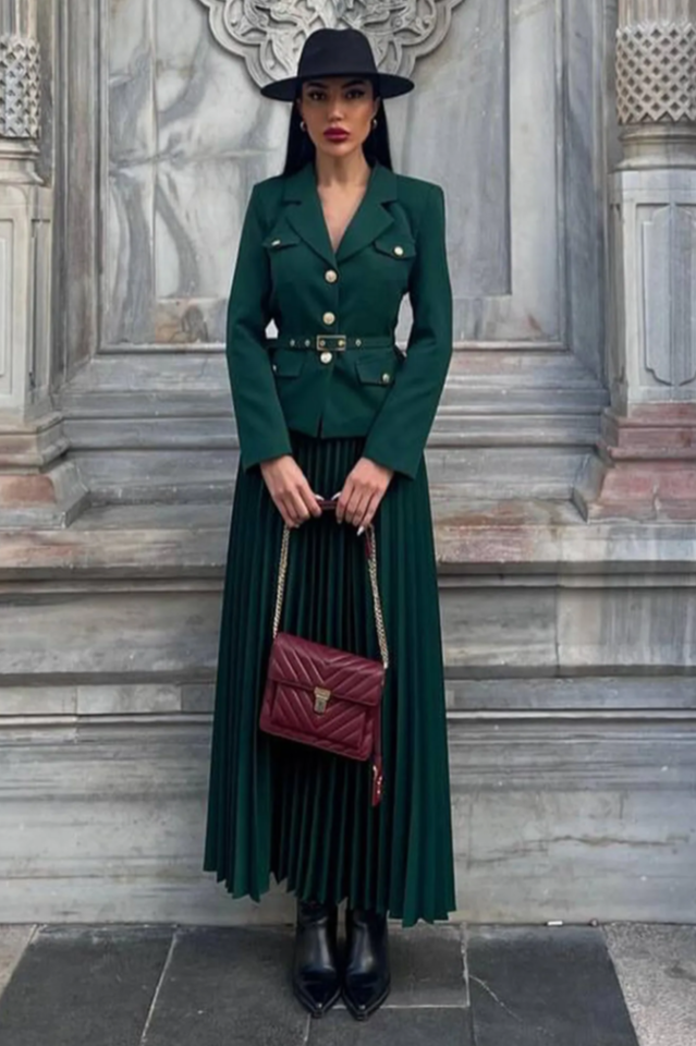 Florence Belted Blazer Pleated Skirt Set | Dress In Beauty