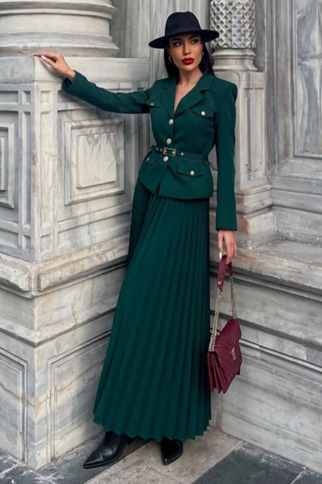 Florence Belted Blazer Pleated Skirt Set | Dress In Beauty