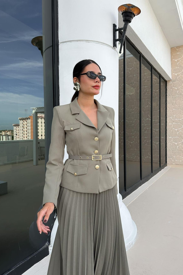 Florence Belted Blazer Pleated Skirt Set | Dress In Beauty