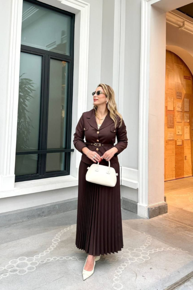 Florence Belted Blazer Pleated Skirt Set | Dress In Beauty